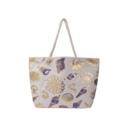 Strandtas schelpen blauw wit goud