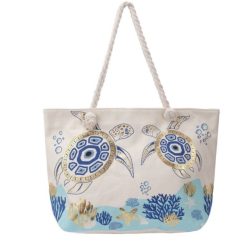 Strandtas schildpadden blauw wit goud